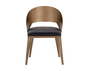 DEZIRAE DINING CHAIR - ANTIQUE BRASS - CHARCOAL BLACK LEATHER