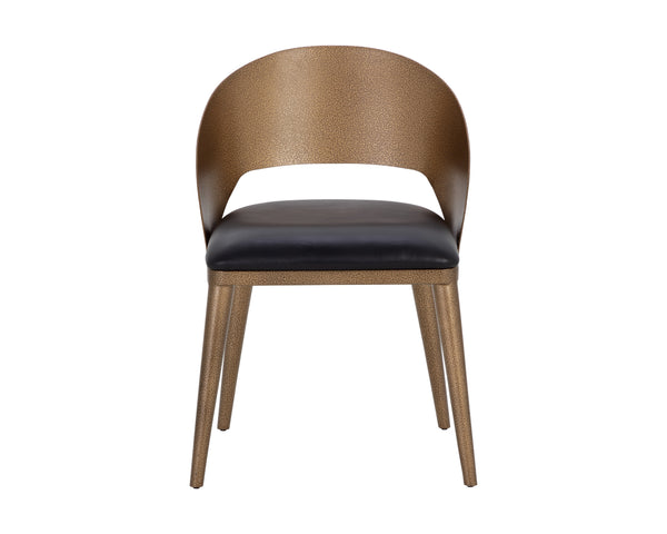 DEZIRAE DINING CHAIR - ANTIQUE BRASS - CHARCOAL BLACK LEATHER