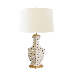 HANDPAINTED TOLE TABLE LAMP IN BROWN LEOPARD PATTERN