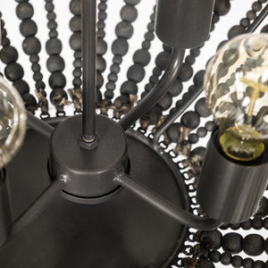 Liam I 32x30 Black Wooden Bead Bowl-Style Four Bulb Chandelier