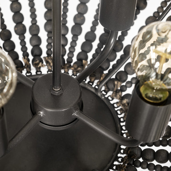 Liam I 32x30 Black Wooden Bead Bowl-Style Four Bulb Chandelier