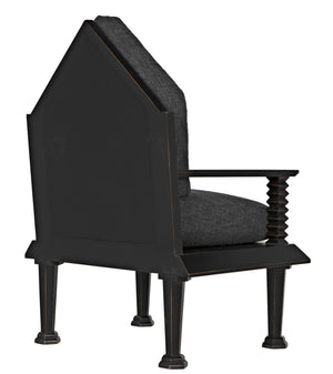 Resurrection Mahogany Chair with Grey Fabric Cushions in Hand-Rubbed Black Finish