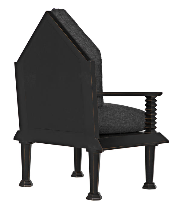 Resurrection Mahogany Chair with Grey Fabric Cushions in Hand-Rubbed Black Finish