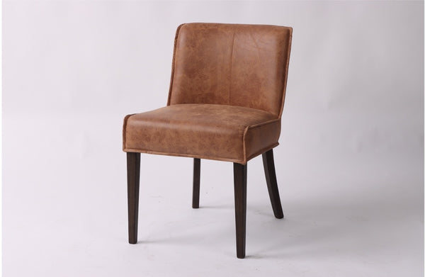 Buddy Side Chair, Distressed Tan Leather, Matte Brown Legs