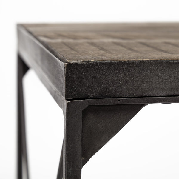 Trestman II 24" x 22.5" Square Top Medium Brown Wood and Iron Cross Braced End/Side Table