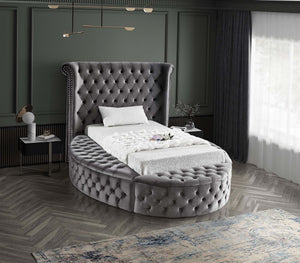 Lorena Twin Bed In Grey Velvet