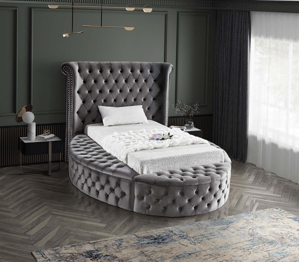 Lorena Twin Bed In Grey Velvet