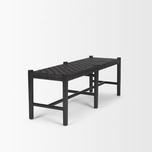 Shane Black Wood w/ Woven Black Leather Bench