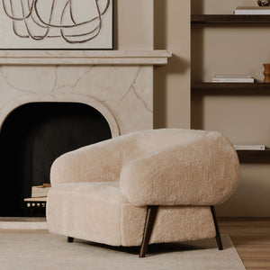 Moe's Devlin Lounge Chair in Cream Faux Fur