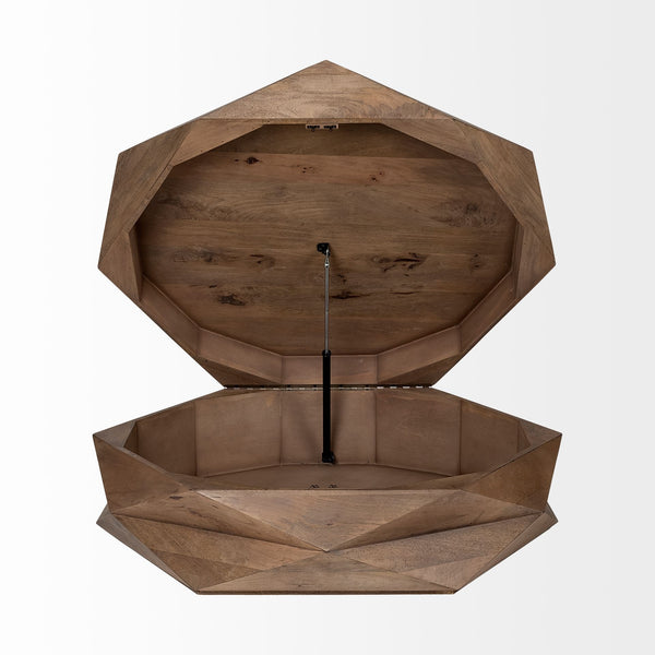Arreto Hexagonal Hinged Solid Wood Top and Base Coffee Table