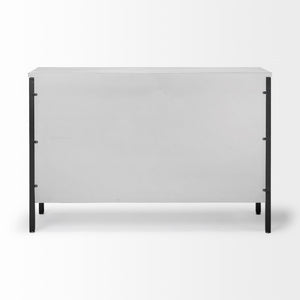 Savannah White Fir Veneer & Gray Metal 3-Door Accent Cabinet