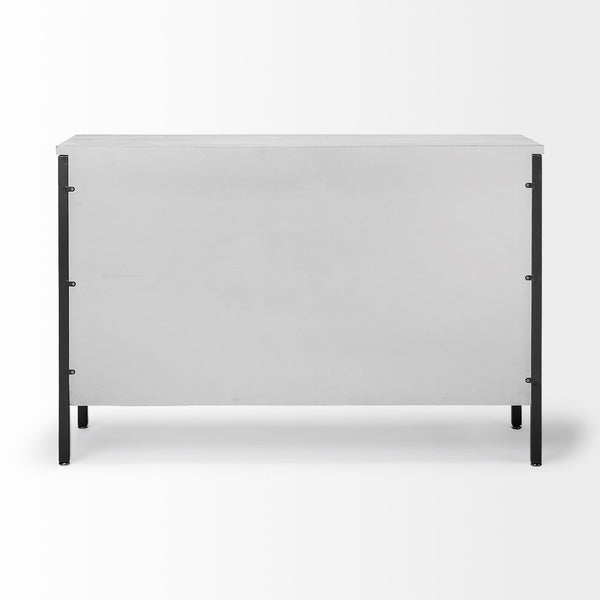 Savannah White Fir Veneer & Gray Metal 3-Door Accent Cabinet