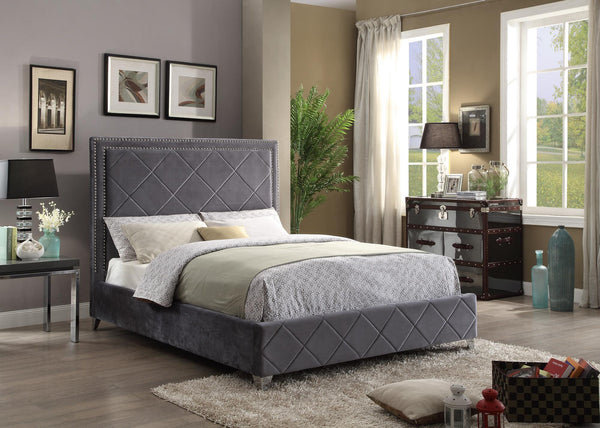 Marta Queen Bed In Grey Velvet