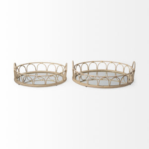 Leona (Set of 2) Natural Wicker Woven Mirrored Base Nesting Trays