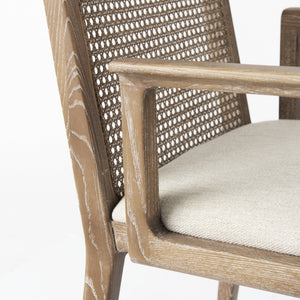 Clara Light Brown Wood W/ Cream Fabric Seat and Cane Back Dining Chair