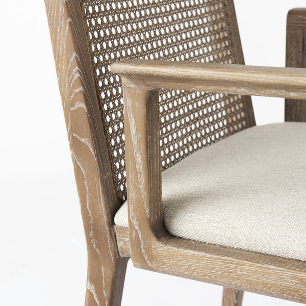 Clara Light Brown Wood W/ Cream Fabric Seat and Cane Back Dining Chair