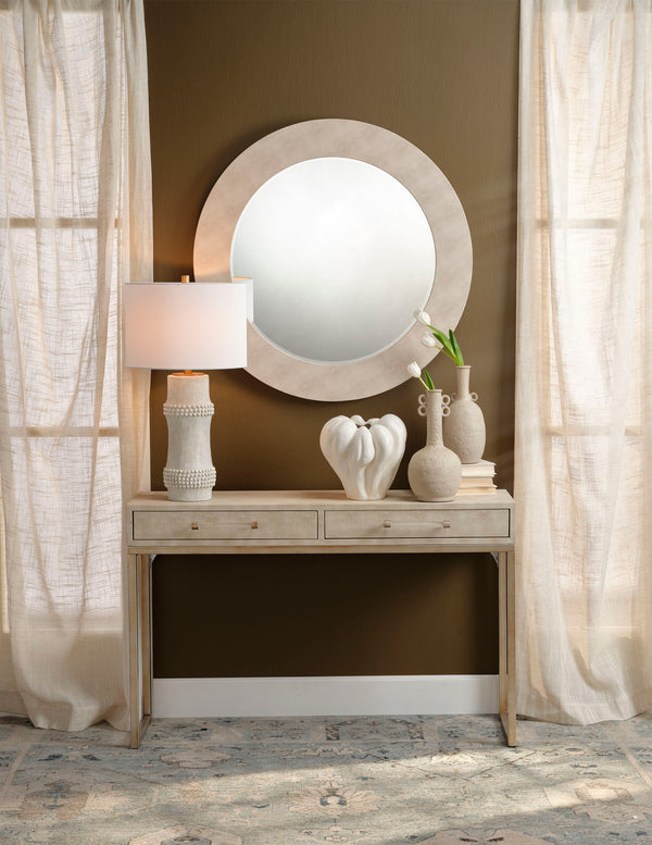 Rail Polyresin Table Lamp with Linen Shade, White