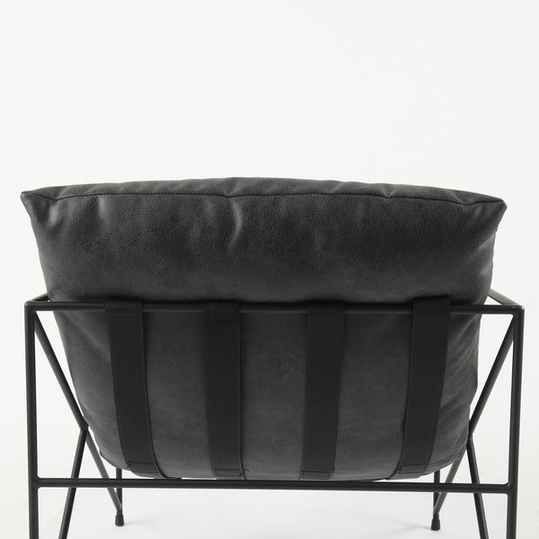 Leonidas 28.5L x 29.5W x 34.0H  Black Faux Leather Seat W/ Black Metal Frame Accent Chair