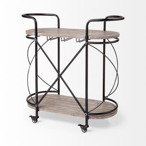 Marlon Black Metal Frame Two Tier Shelves w/Stemware holder Bar Cart