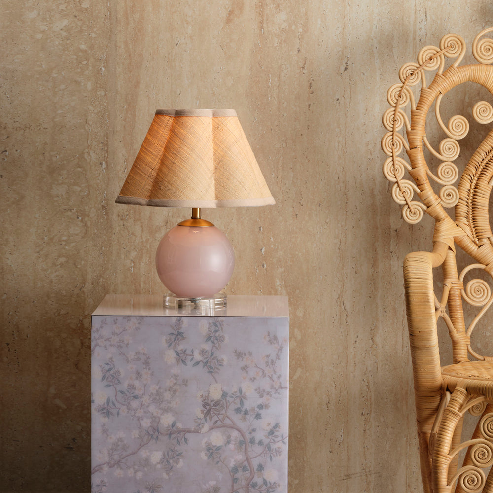 Dottie Blown Glass Table Lamp with Raffia Shade, Pink