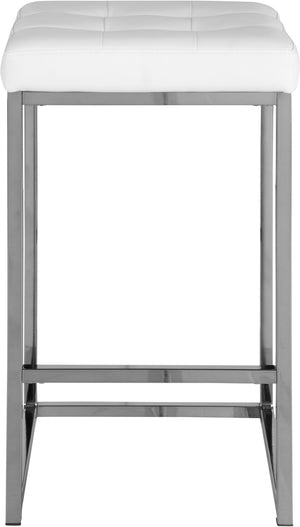 Pearl Stool In White Faux Leather and Chrome