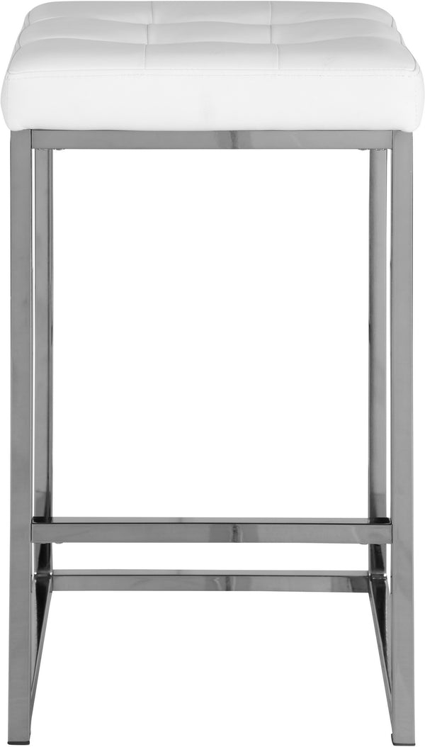 Pearl Stool In White Faux Leather and Chrome