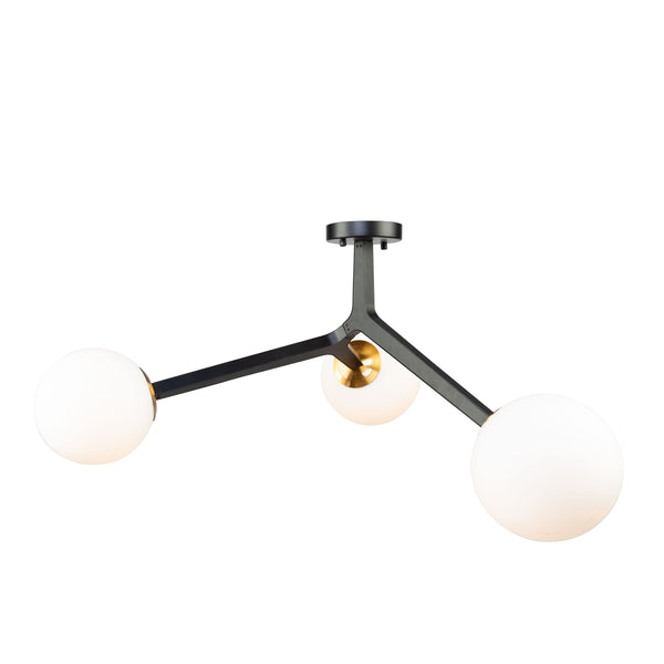Ravello 3 Light Semi Flush in Black & Harvest Brass