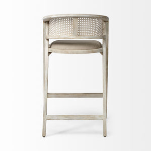 Tabitha 30.75" Seat Height Beige Fabric/Rattan Seat Blonde Wood Frame Bar Stool