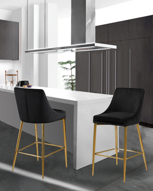 Lynette Stool In Black Velvet and Gold