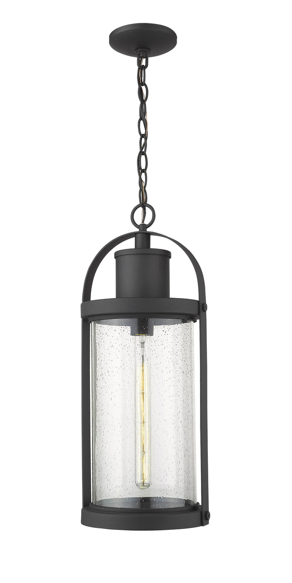 Roundhouse 1 Light Outdoor Chain Mount Ceiling Fixture in Black Finish