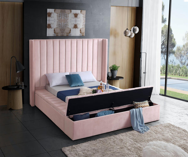 Joanne Full Bed In Pink Velvet