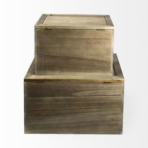 Sonny 23.6L x 15.7W x 13.8H Set of Two Brown Wood and Wicker W/ Metal Detail Rectangular Boxes