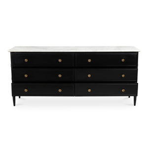 Eleanor 6 Drawer Dresser in Black with Marble Top
