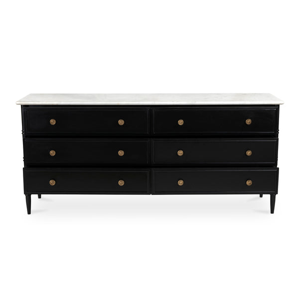 Eleanor 6 Drawer Dresser in Black with Marble Top