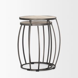 Clapp Round Light Brown W/ White Wash Wood and Silver Metal Nesting Accent Tables (Set of 2)