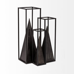 Memphis III (Small) pyramid in a square metal frame finished in black