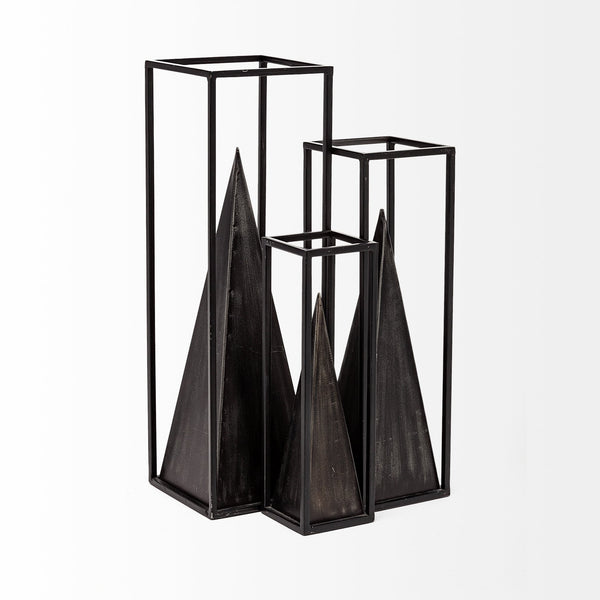 Memphis III (Small) pyramid in a square metal frame finished in black