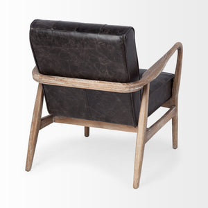 Phineas Black Leather W/ Brown Wooden Frame Accent Chair
