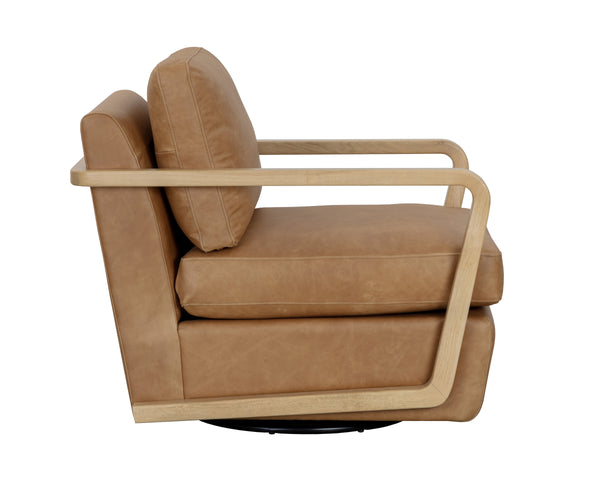 CASTELL SWIVEL LOUNGE CHAIR - RUSTIC OAK - LUDLOW SESAME LEATHER