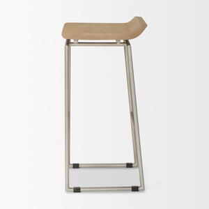 Givens 14.0L x 15.8W x 31.8H Brown Wood W/Silver Metal Frame Barstool