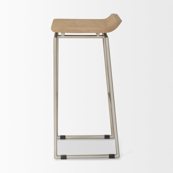 Givens 14.0L x 15.8W x 31.8H Brown Wood W/Silver Metal Frame Barstool