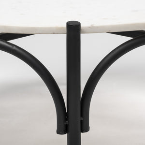 Etienne 36" Round White Marble Top Black Metal Base Coffee Table