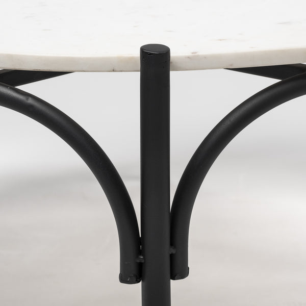 Etienne 36" Round White Marble Top Black Metal Base Coffee Table