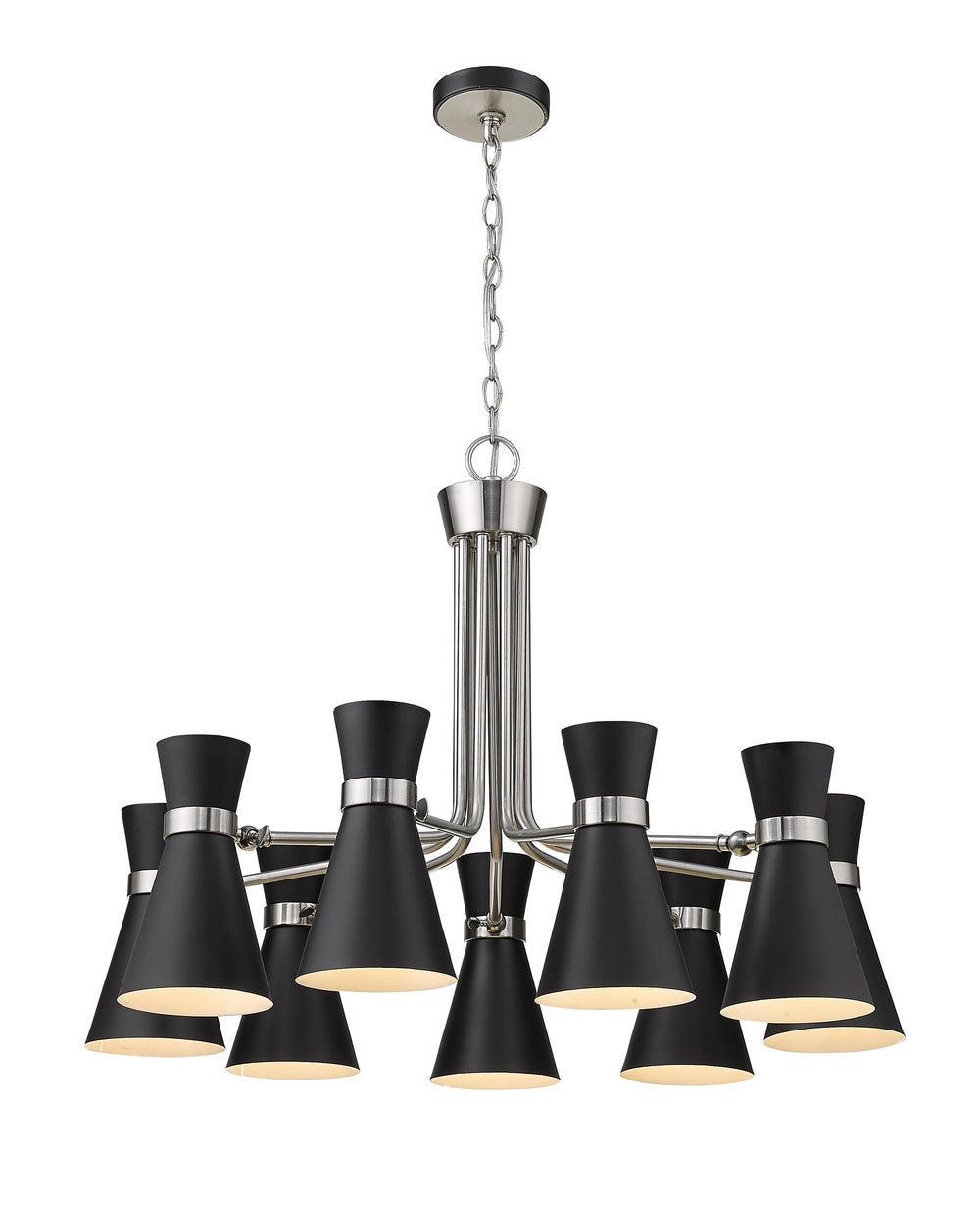 Soriano 9 Light Chandelier in Matte Black + Brushed Nickel Finish