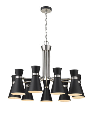 Soriano 9 Light Chandelier in Matte Black + Brushed Nickel Finish