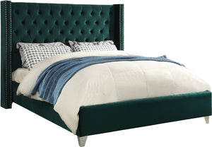 Isabel King Bed In Green Velvet