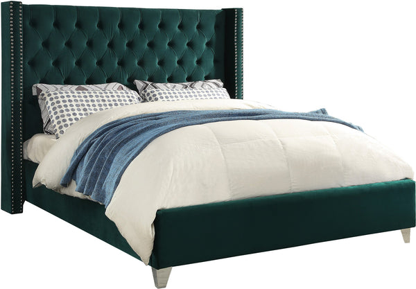 Isabel King Bed In Green Velvet