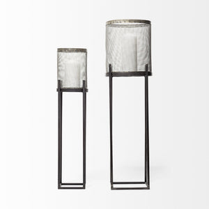 Steen Set of Two Black Meshed Metal Candle Holder Lanterns