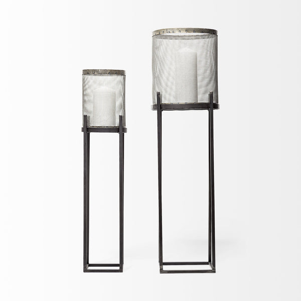 Steen Set of Two Black Meshed Metal Candle Holder Lanterns