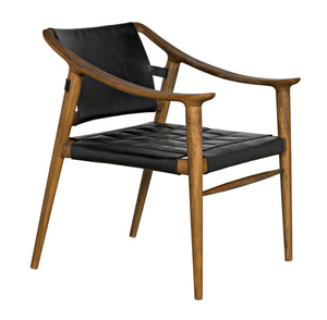 Garibaldi Teak and Black Leather Chair with Clear Coat Flat Finish